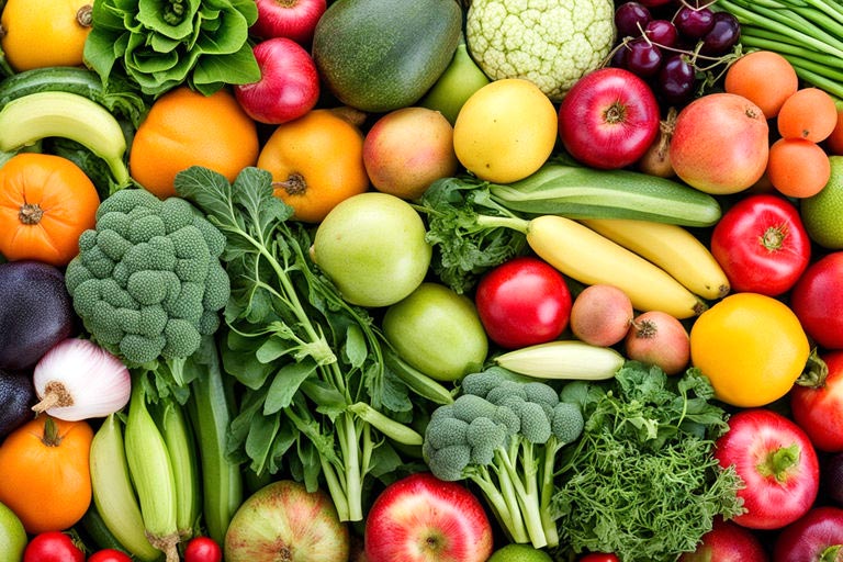 Assortiment de fruits et légumes du mois de mai, offrant une profusion de couleurs et de saveurs pour une alimentation saine et variée.