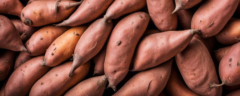 Patates douces du mois de mai, avec leur chair douce et leur saveur légèrement sucrée, idéales pour une variété de recettes sucrées et salées, ajoutant une touche de couleur et de nutriments à vos repas.