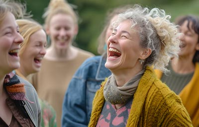 Un groupe de femmes riant aux éclats, montrant la puissance de cultiver une attitude positive. Leur joie et leur complicité illustrent comment le partage de moments heureux renforce le bien-être émotionnel et crée des liens forts.